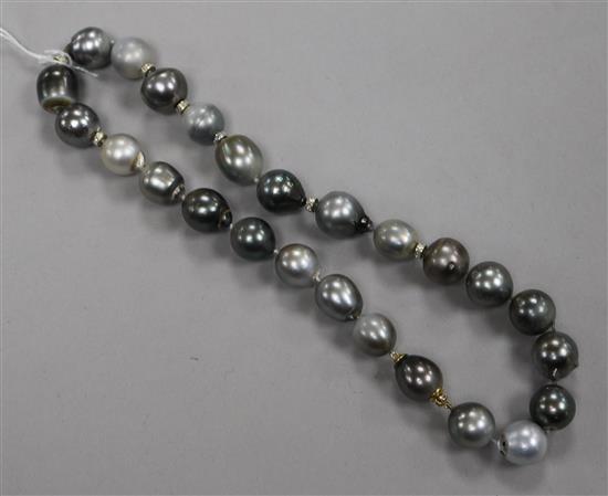 A single strand baroque Tahitian? cultured pearl and diamond set choker necklace, 42cm